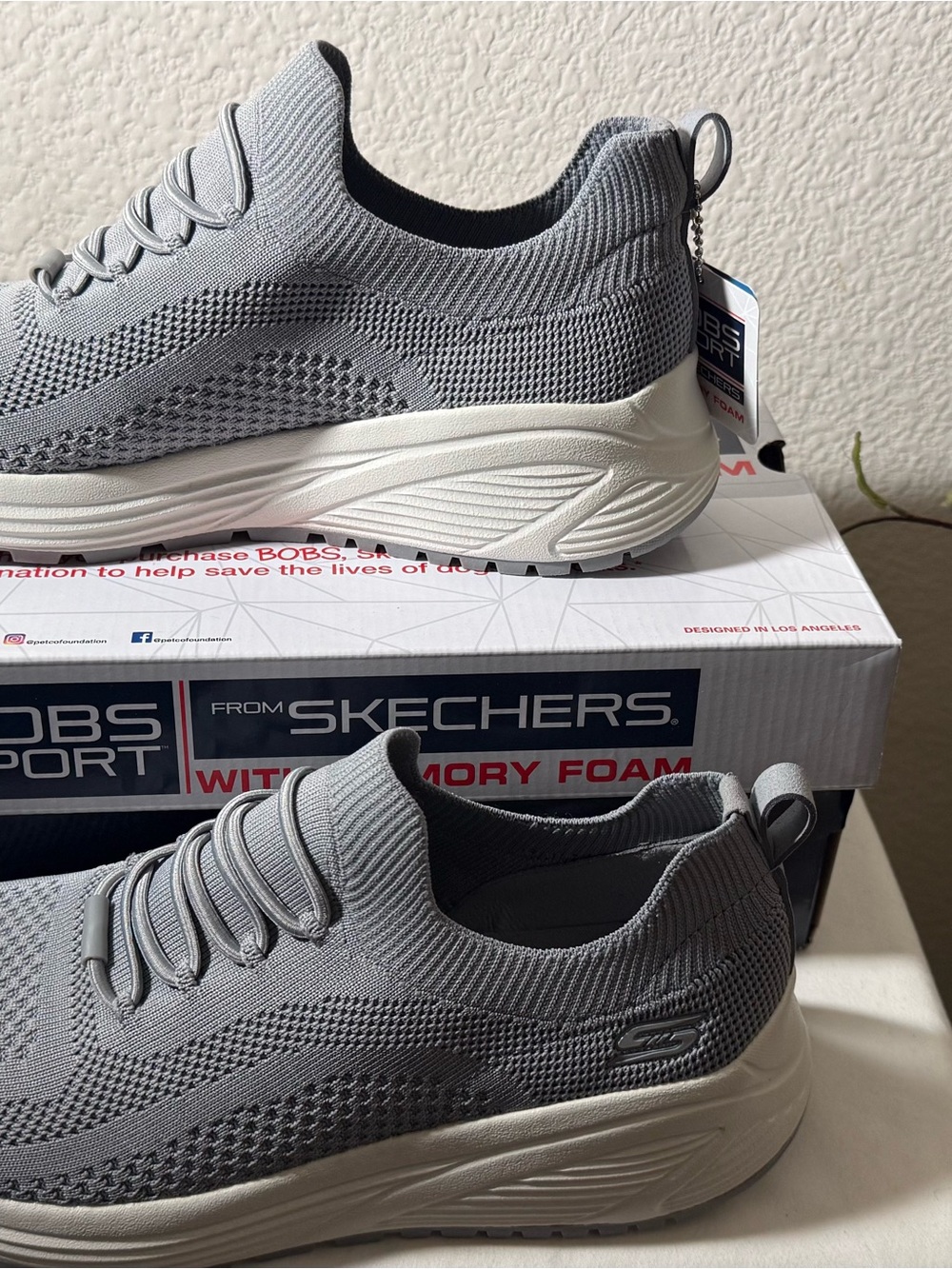 Skechers Slip-On Knit Sneakers in Light Gray and White - Picture 2 of 9
